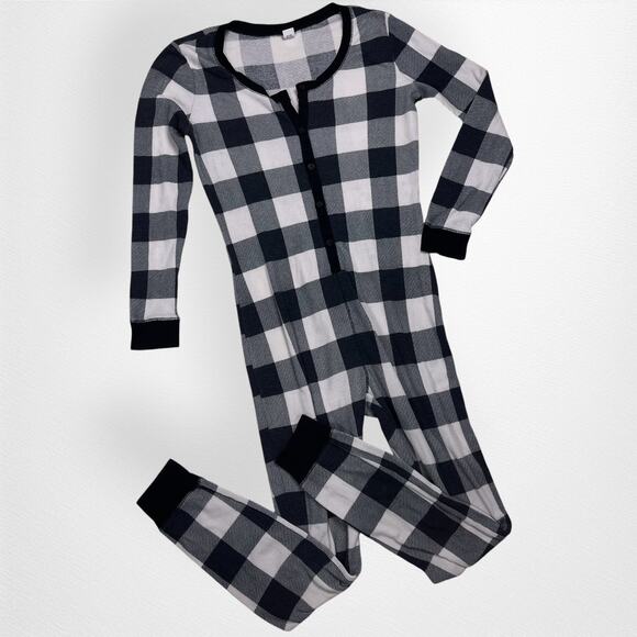 Old Navy Thermal Lounge One-Piece Womens Small Black White Plaid - Picture 1 of 4